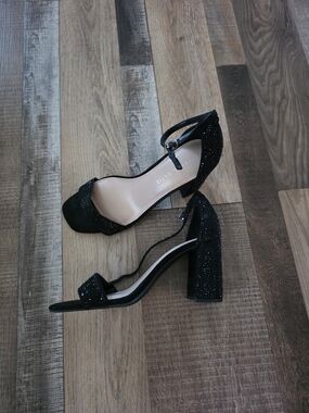 Black Sparkle Block Heel Sandals - Women